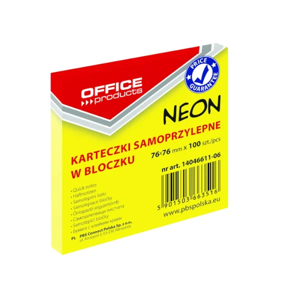 Office Κύβος Αυτοκόλλητες Ετικέτες Neon 76x76mm 100Τεμάχια Κίτρινο